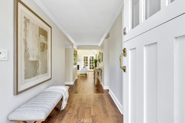 33972 Cape Cv, Dana Point, CA 92629 - corridor with baseboards, wood finished floors, and crown molding