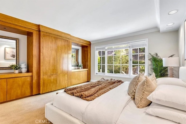 33972 Cape Cv, Dana Point, CA 92629 - bedroom featuring ornamental molding, recessed lighting, and light carpet