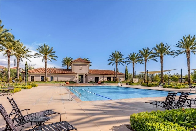 community pool featuring a patio and fence