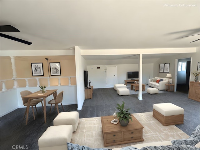 2440 Amelgado Dr, Hacienda Heights, CA 91745 - carpeted living area with ceiling fan