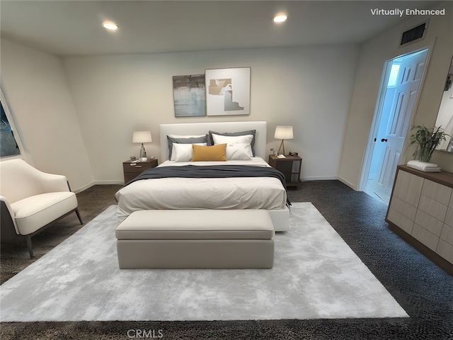 2440 Amelgado Dr, Hacienda Heights, CA 91745 - bedroom with dark colored carpet, visible vents, and recessed lighting