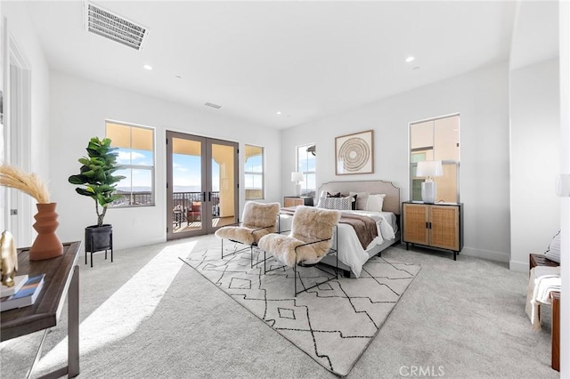 118 Sunnybank Blvd, Irvine, CA 92618 - bedroom featuring french doors, access to exterior, visible vents, recessed lighting, and light colored carpet