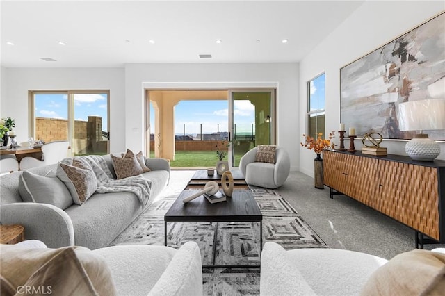 118 Sunnybank Blvd, Irvine, CA 92618 - living room with carpet, baseboards, a wealth of natural light, and recessed lighting