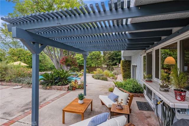 27072 Esward Dr, Calabasas, CA 91301 - view of patio / terrace featuring a pergola, outdoor lounge area, and a swimming pool