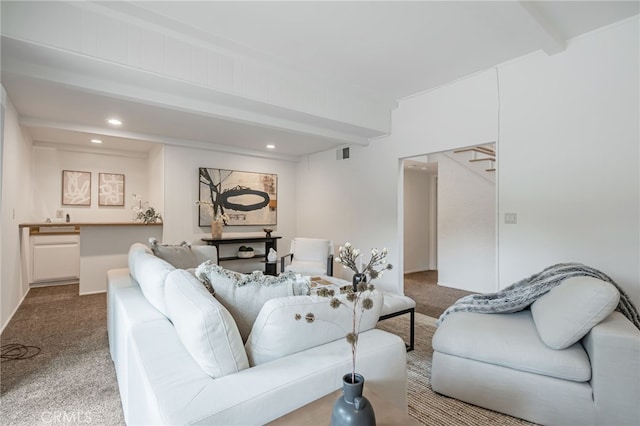 27072 Esward Dr, Calabasas, CA 91301 - carpeted living room with beamed ceiling and recessed lighting
