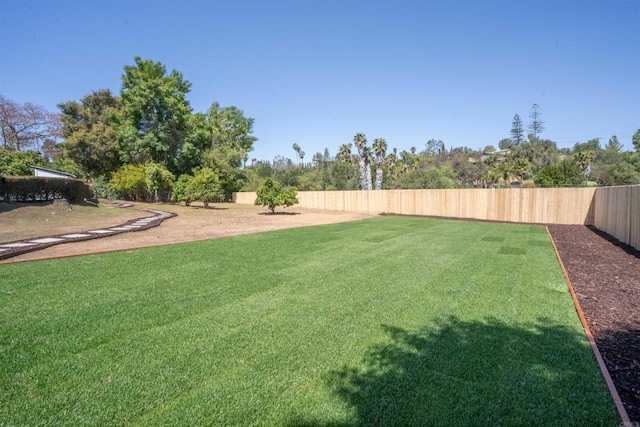 view of yard with a fenced backyard