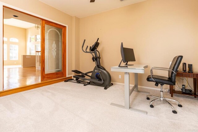 15881 Broad Oaks Rd, El Cajon, CA 92021 - workout area with carpet, baseboards, and a ceiling fan