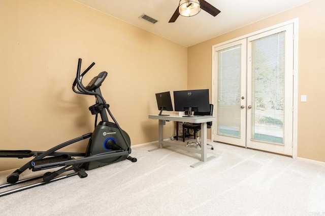 15881 Broad Oaks Rd, El Cajon, CA 92021 - carpeted office with french doors, baseboards, and a ceiling fan