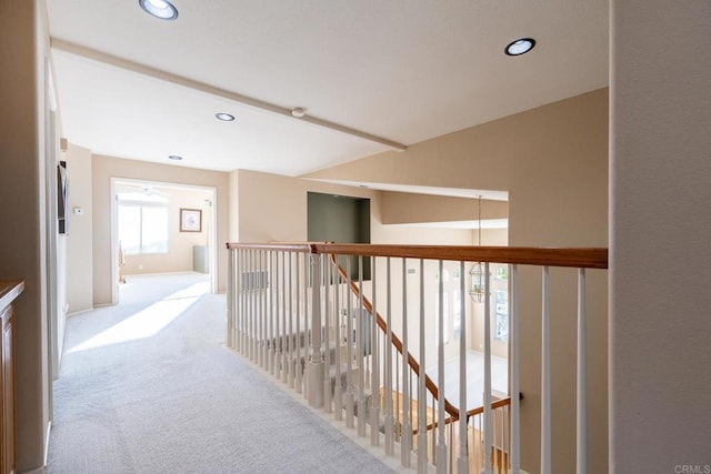 15881 Broad Oaks Rd, El Cajon, CA 92021 - hallway featuring carpet, recessed lighting, and an upstairs landing