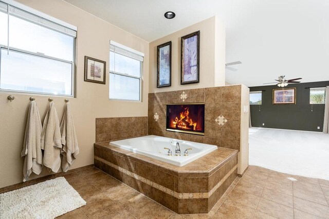 15881 Broad Oaks Rd, El Cajon, CA 92021 - full bath featuring tile patterned floors, a bath, and a fireplace