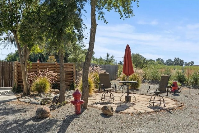 view of yard with a patio and fence