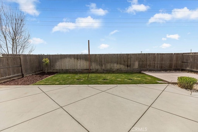 view of yard featuring a fenced backyard and a patio