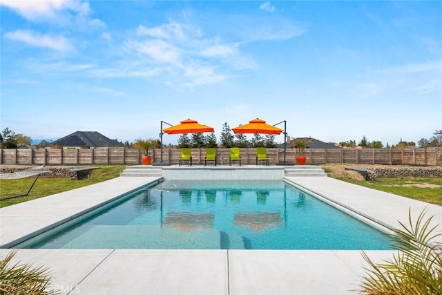 view of pool with a fenced backyard and a fenced in pool
