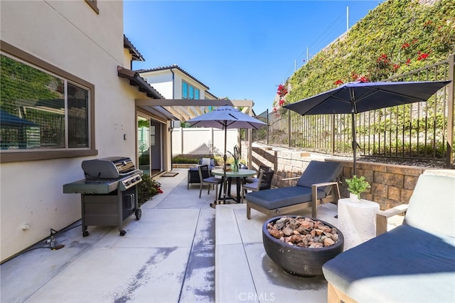 1711 Sonora Creek Ln, Lake Forest, CA 92610 - view of patio with an outdoor fire pit, fence, and area for grilling
