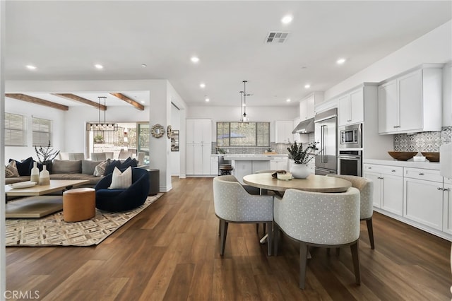 1711 Sonora Creek Ln, Lake Forest, CA 92610 - dining area featuring recessed lighting, plenty of natural light, dark wood-type flooring, and visible vents