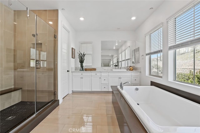 1711 Sonora Creek Ln, Lake Forest, CA 92610 - full bath with a shower stall, vanity, and a healthy amount of sunlight
