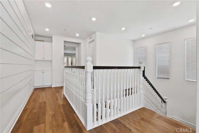 1711 Sonora Creek Ln, Lake Forest, CA 92610 - hall featuring recessed lighting, an upstairs landing, visible vents, and wood finished floors
