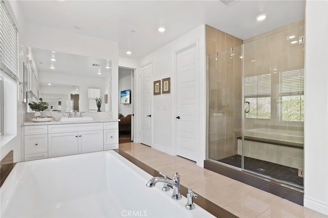 1711 Sonora Creek Ln, Lake Forest, CA 92610 - bathroom with a washtub, a shower stall, ensuite bath, and recessed lighting