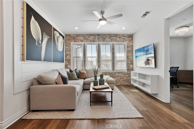 1711 Sonora Creek Ln, Lake Forest, CA 92610 - living area featuring wood finished floors, baseboards, a ceiling fan, and visible vents