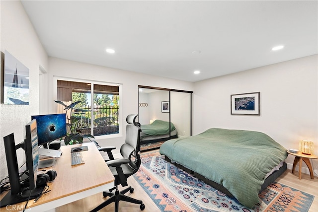 5649 Roane Dr, Oceanside, CA 92057 - bedroom featuring wood finished floors, recessed lighting, a desk, and baseboards