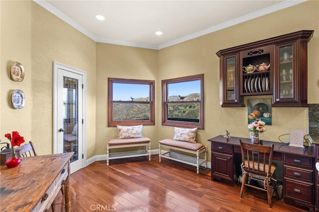 28061 Modjeska Grade, Modjeska Canyon, CA 92676 - office with dark wood-type flooring, crown molding, and recessed lighting