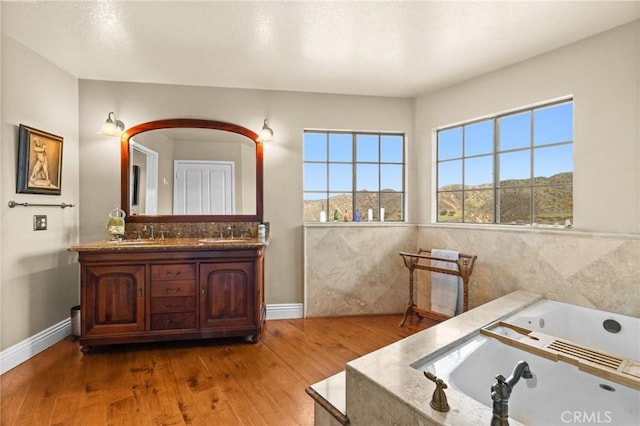 28061 Modjeska Grade, Modjeska Canyon, CA 92676 - full bathroom with double vanity, a bath, and wood finished floors