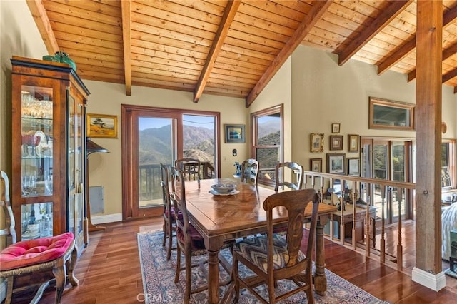 28061 Modjeska Grade, Modjeska Canyon, CA 92676 - dining area with wooden ceiling, wood finished floors, and a mountain view