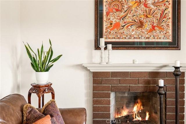 details with a brick fireplace