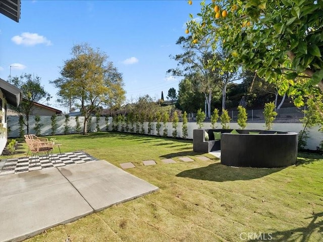 view of yard featuring a patio and a fenced backyard