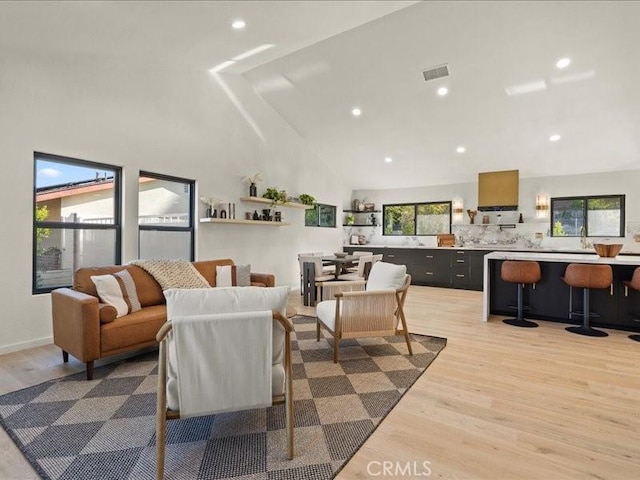 214 Maynard Ave, Newbury Park, CA 91320 - living room with light wood-type flooring, recessed lighting, and high vaulted ceiling