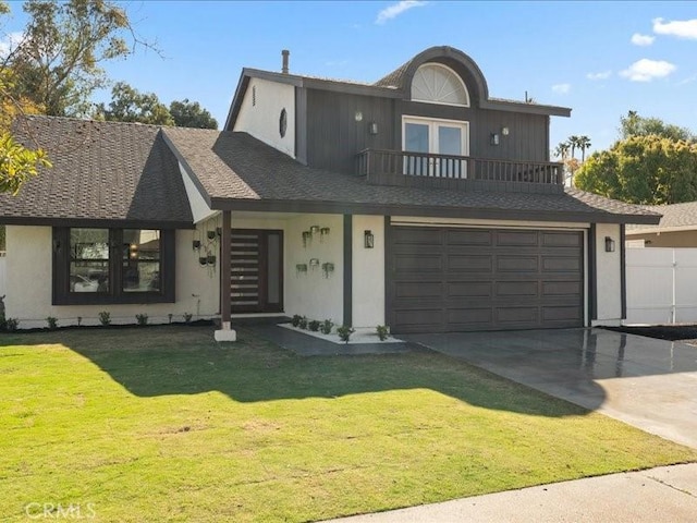 214 Maynard Ave, Newbury Park, CA 91320 - view of front of home featuring a balcony, an attached garage, driveway, and stucco siding