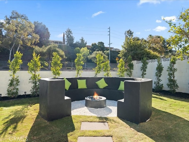 view of patio featuring a fire pit and a fenced backyard