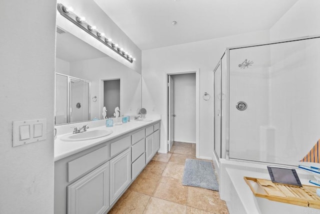 13325 Via Constanza Unit 2, San Diego, CA 92129 - full bathroom featuring a shower stall, double vanity, and a tub