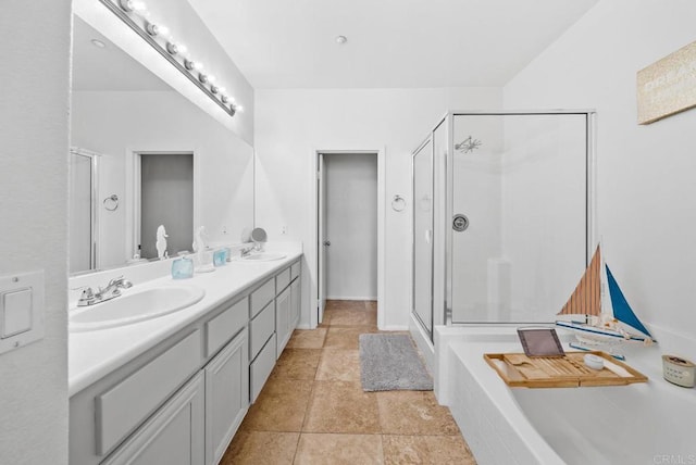 13325 Via Constanza Unit 2, San Diego, CA 92129 - bathroom with double vanity, a bath, and a shower stall
