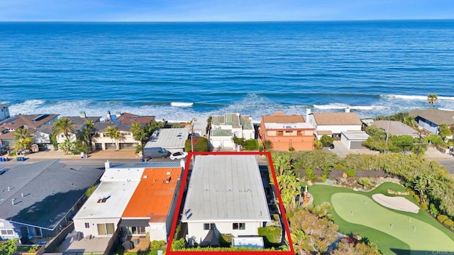 aerial view with a residential view and a water view