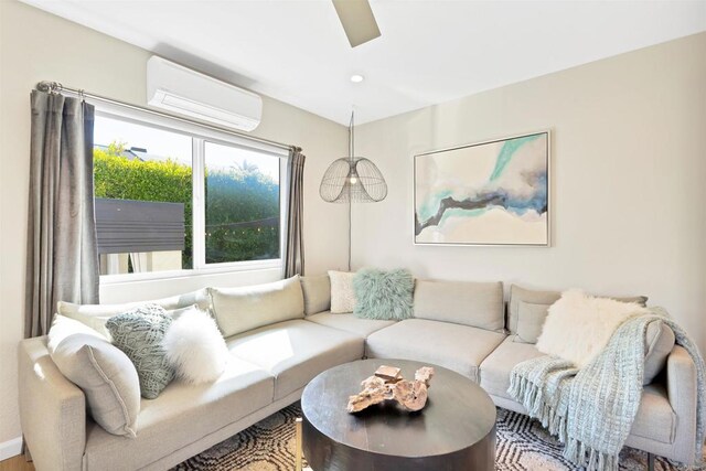 1631 Neptune Ave, Encinitas, CA 92024 - living area featuring a wall mounted air conditioner and recessed lighting