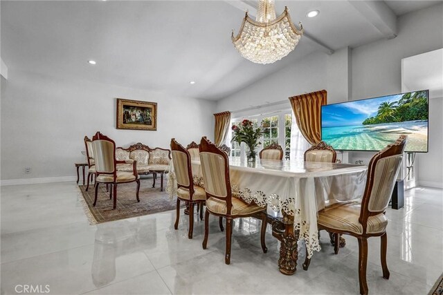 5115 Boda Pl, Woodland Hills, CA 91367 - dining room featuring a chandelier, baseboards, recessed lighting, and light tile patterned flooring