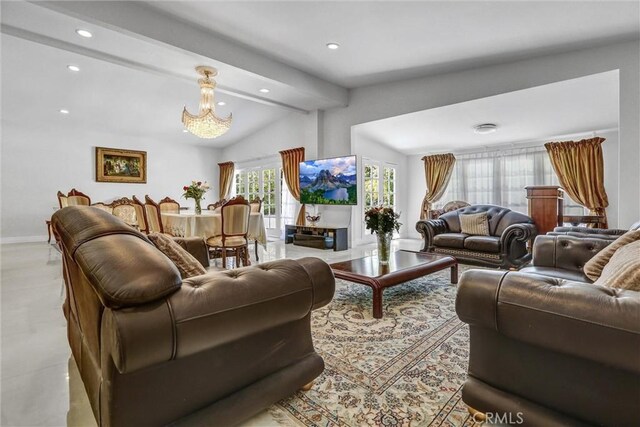 5115 Boda Pl, Woodland Hills, CA 91367 - living area featuring a chandelier, recessed lighting, and baseboards