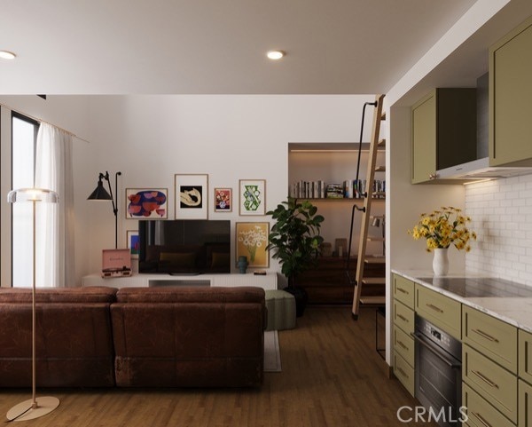 3030 W 12th Pl, Los Angeles, CA 90006 - living room with dark wood-style flooring and recessed lighting