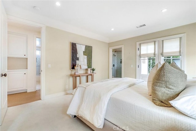 129 Via Waziers, Newport Beach, CA 92663 - bedroom with recessed lighting, light carpet, and baseboards