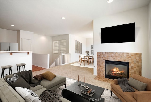 36337 Vincenzo Way, Winchester, CA 92596 - carpeted living area featuring recessed lighting and a tile fireplace