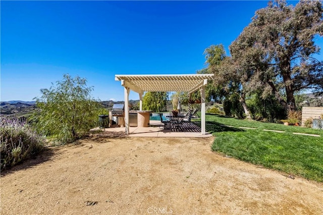 view of yard featuring a patio area and a pergola