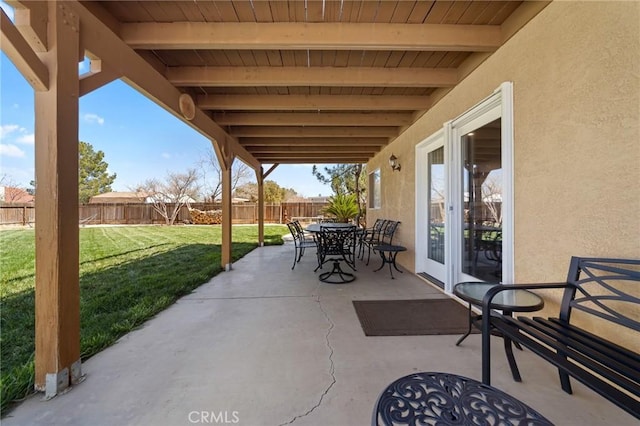 view of patio featuring a fenced backyard and outdoor dining space