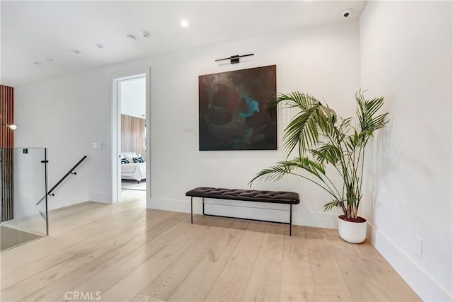 4949 Petit Ave, Encino, CA 91436 - corridor featuring recessed lighting, an upstairs landing, baseboards, and wood-type flooring