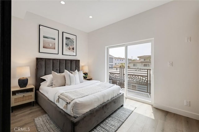 201 S Juanita Ave, Redondo Beach, CA 90277 - bedroom featuring access to outside, light wood-style flooring, and recessed lighting