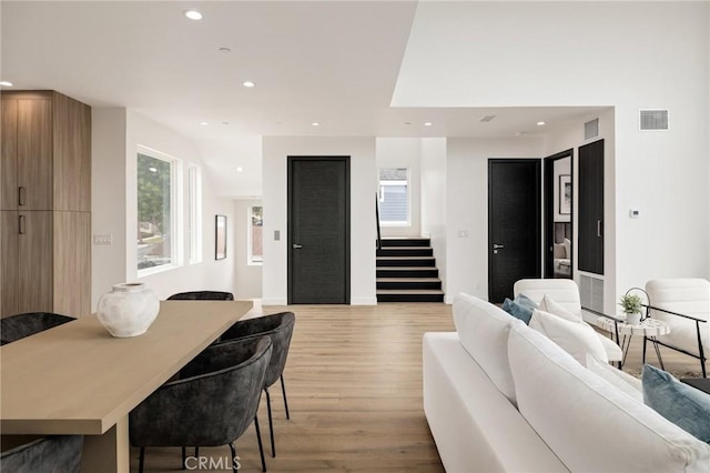 201 S Juanita Ave, Redondo Beach, CA 90277 - living room with stairs, light wood-type flooring, and recessed lighting