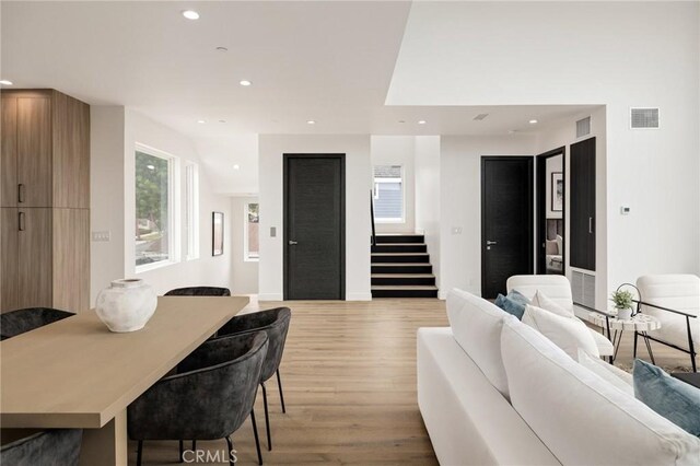 201 S Juanita Ave, Redondo Beach, CA 90277 - living area with stairs, light wood finished floors, and recessed lighting