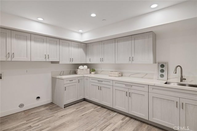 201 S Juanita Ave, Redondo Beach, CA 90277 - laundry room with cabinet space, washer hookup, light wood-style floors, and recessed lighting