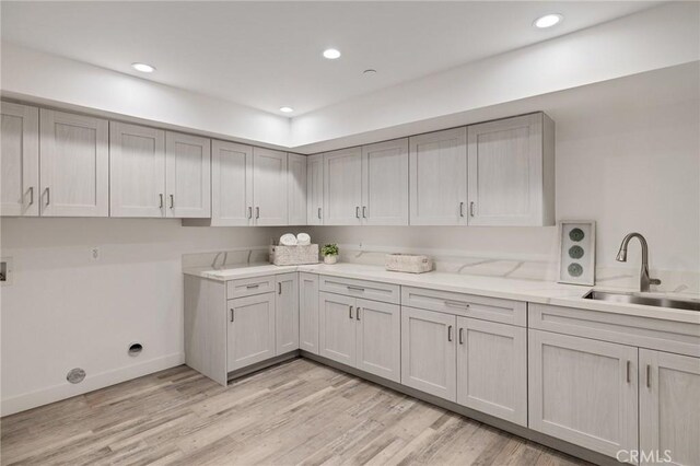 201 S Juanita Ave, Redondo Beach, CA 90277 - laundry room with cabinet space, washer hookup, light wood-type flooring, and recessed lighting