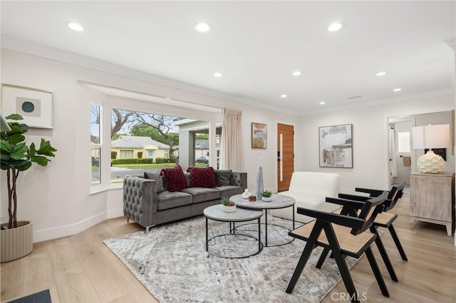 3876 Edgehill Dr, Los Angeles, CA 90008 - living room featuring recessed lighting, crown molding, light wood-type flooring, and baseboards